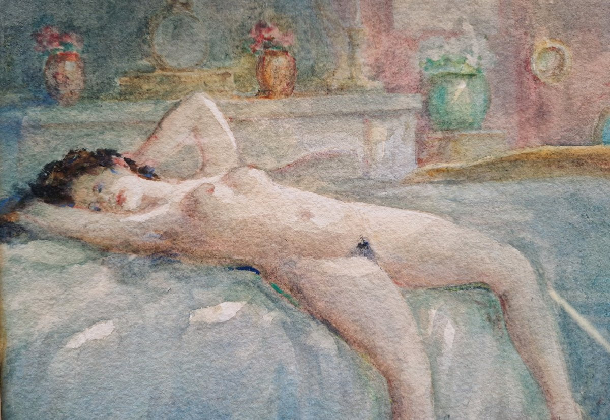 Isidore Rosenstock 1880-1956 Nu allongé Aquarelle-photo-3