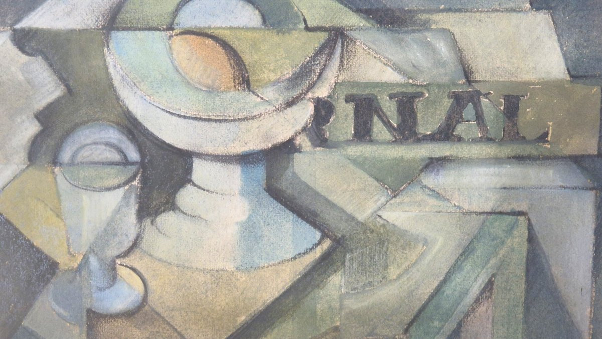 Albert Coste 1895-1985 Nature morte cubiste Aquarelle et crayon noir-photo-2