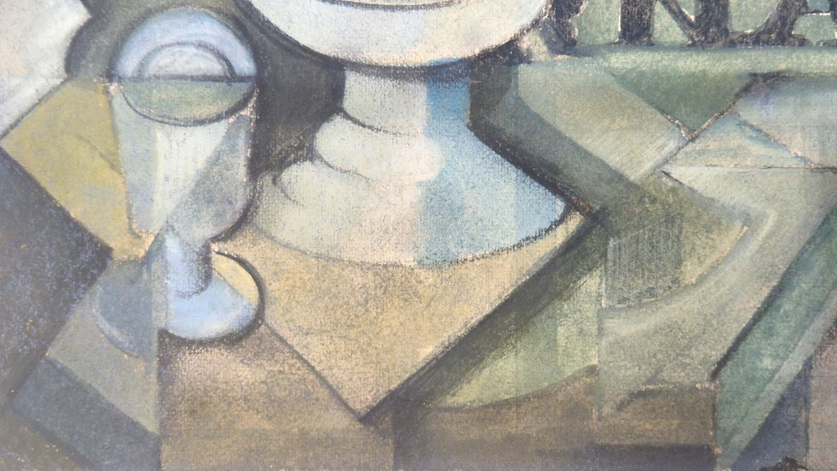 Albert Coste 1895-1985 Nature morte cubiste Aquarelle et crayon noir-photo-3
