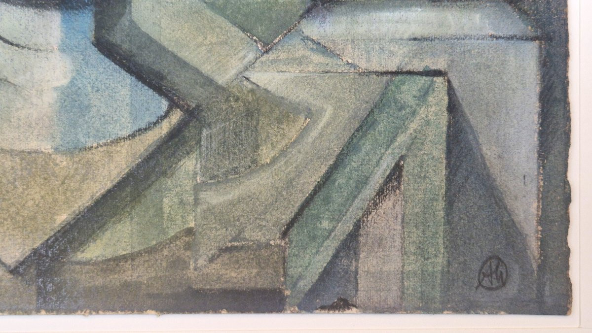 Albert Coste 1895-1985 Nature morte cubiste Aquarelle et crayon noir-photo-4