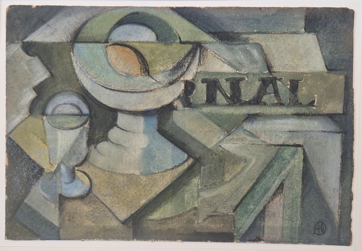 Albert Coste 1895-1985 Nature morte cubiste Aquarelle et crayon noir