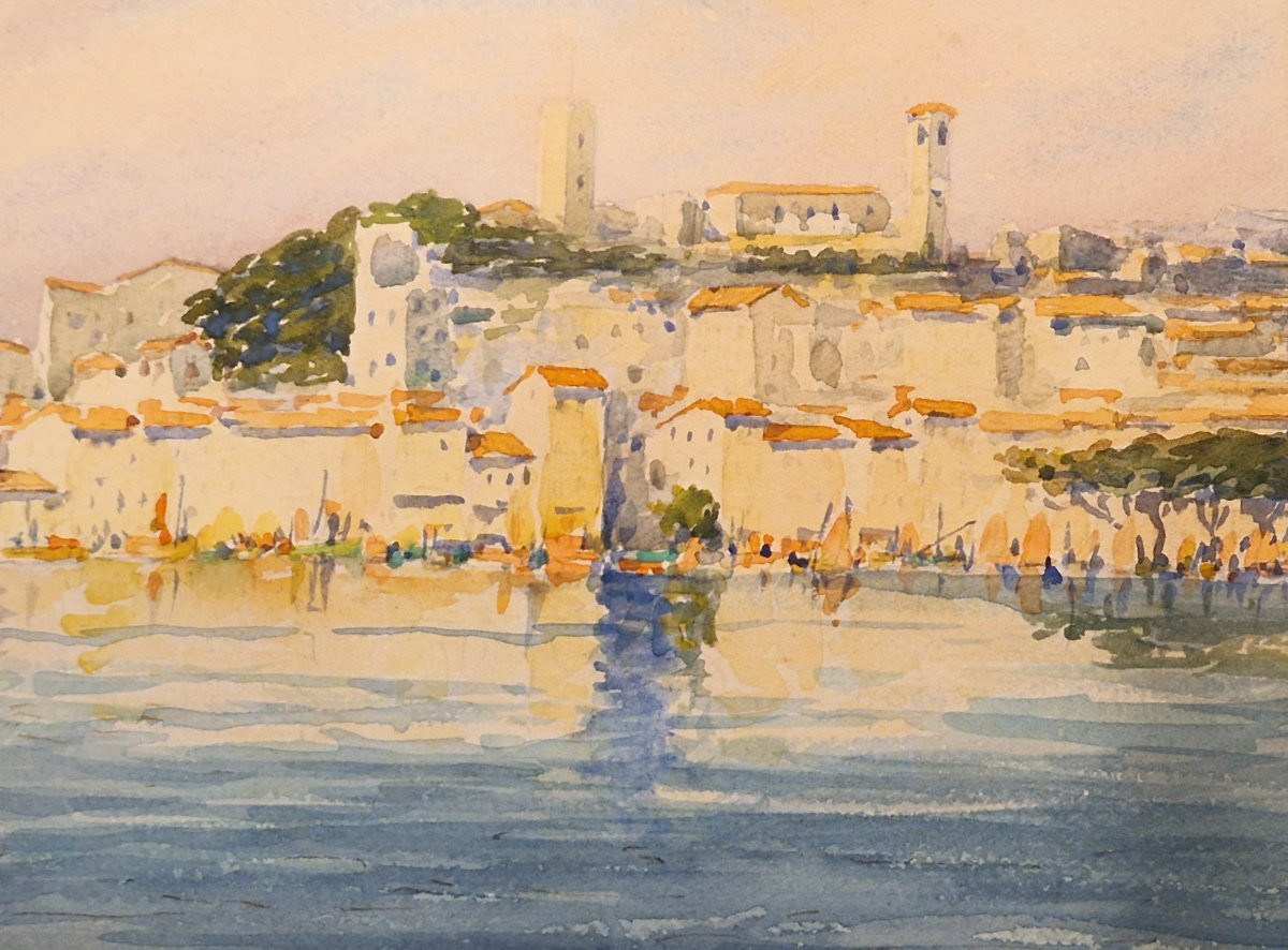 Louis Germain 1897-1952 Sailboats Off Cannes Watercolor-photo-3