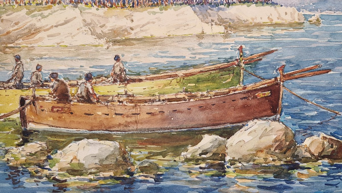Louis German 1863-1946 The Bay Of Cannes From The Lérins Islands Watercolor-photo-2