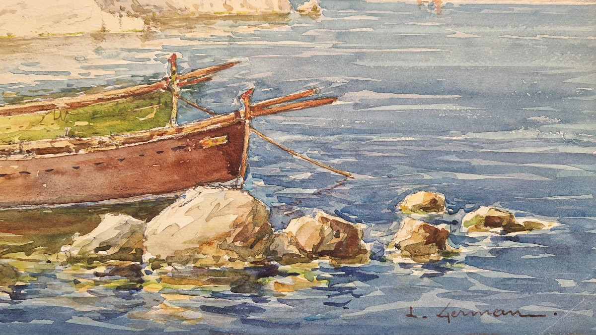 Louis German 1863-1946 The Bay Of Cannes From The Lérins Islands Watercolor-photo-4