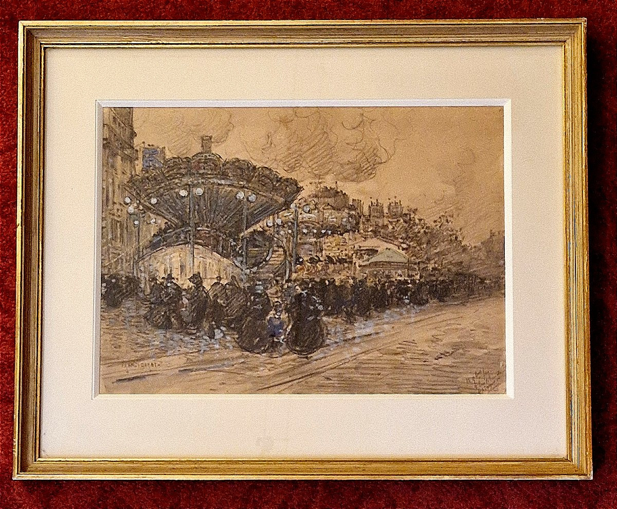 Francis Garat, Born In 1853 In Paris, The White Square, Black Pencil And Gouache-photo-4