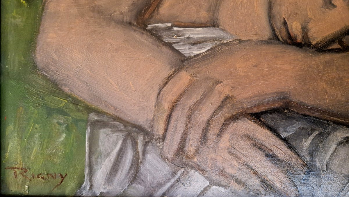 Alfred Rigny 1888-1955 Young Woman Asleep Oil On Cardboard-photo-4