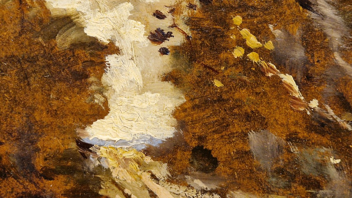 Henri Harpignies 1819-1916 Chemin dans les bois Huile sur carton-photo-3