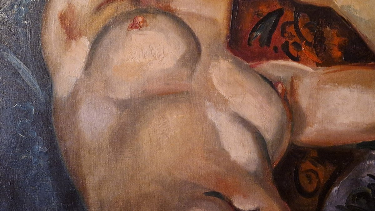 André Favory 1888-1937 Grand nu allongé Huile sur toile-photo-1