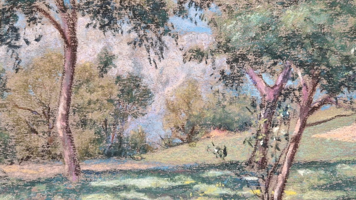 John William Tristram 1872-1938 Meadow In Spring Pastel-photo-2