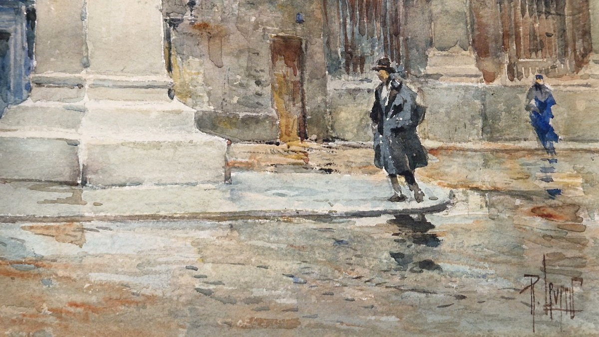 René Leverd 1872-1938  La statue de Condorcet Quai Conti à Paris Aquarelle-photo-4