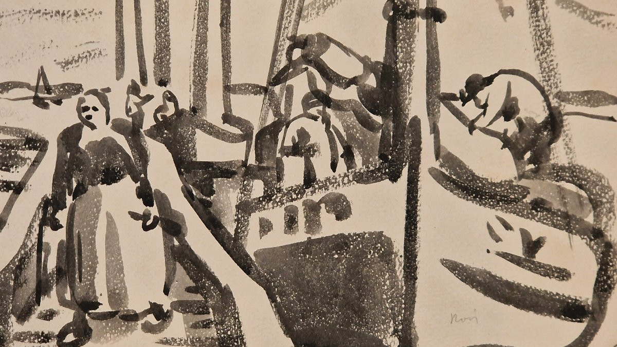 Jules Emile Zingg 1882-1942 Débarquement du bateau Encre de chine-photo-2