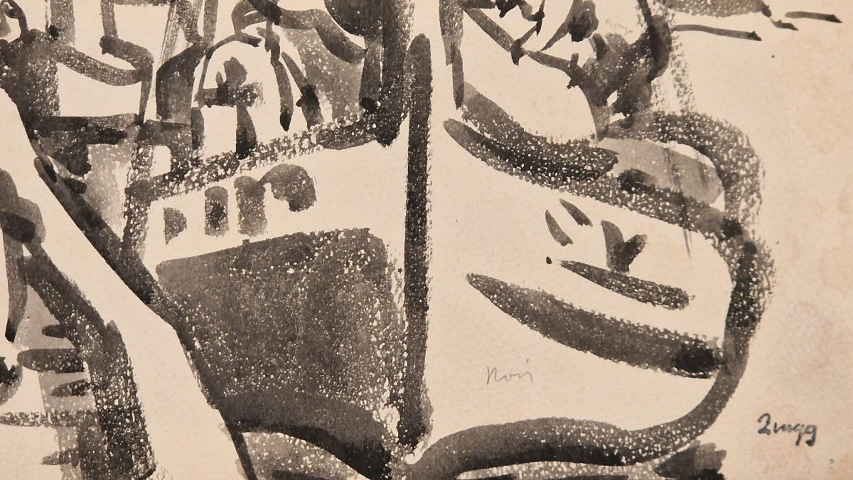 Jules Emile Zingg 1882-1942 Débarquement du bateau Encre de chine-photo-3