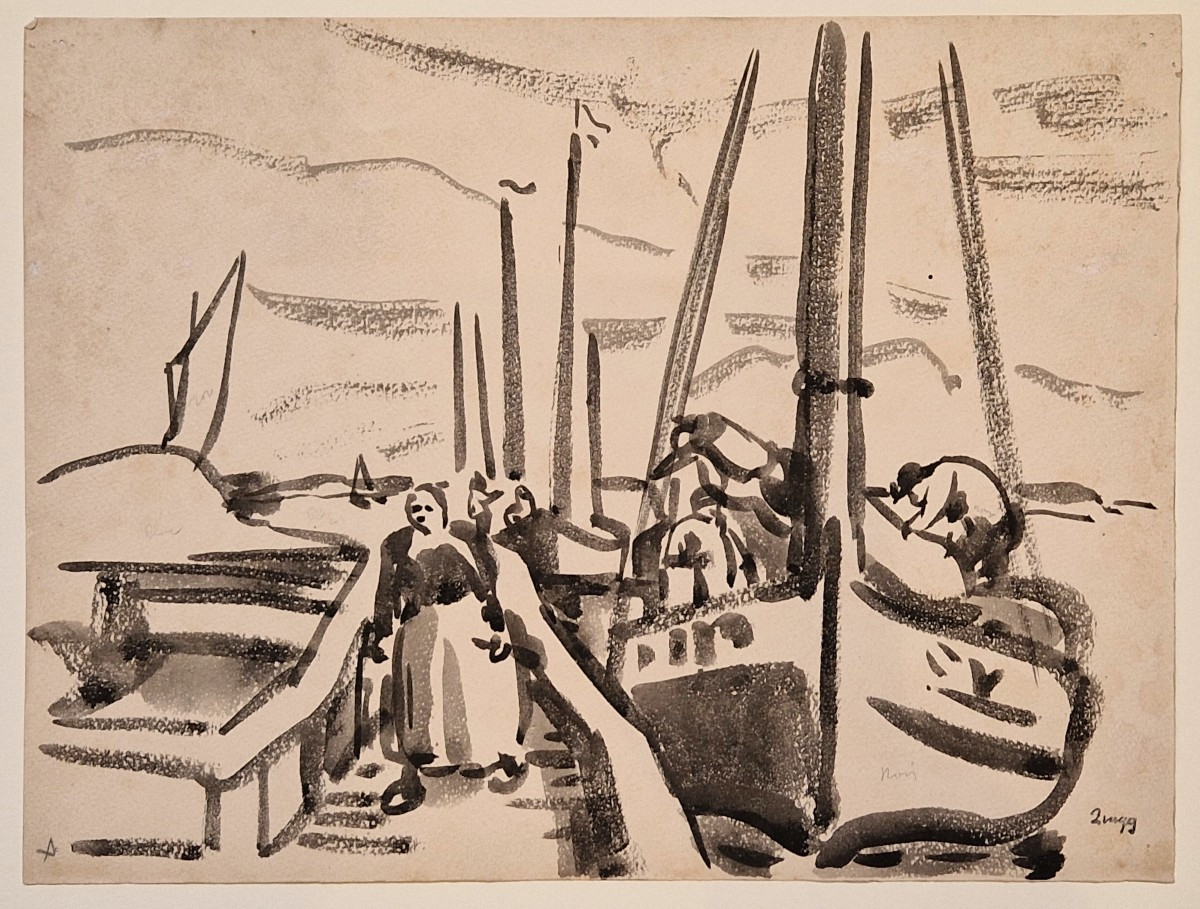 Jules Emile Zingg 1882-1942 Débarquement du bateau Encre de chine