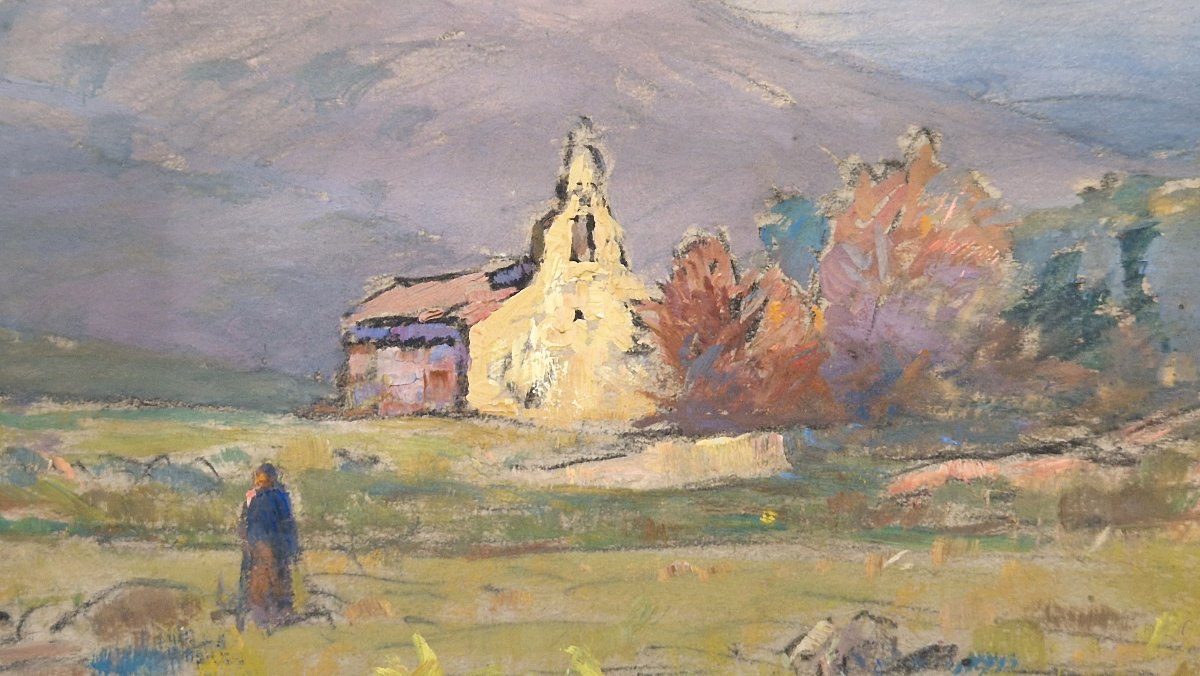 Georges Ricard-cordingley 1873-1939 Sainte Marguerite Chapel In Cabris Oil On Paper-photo-3