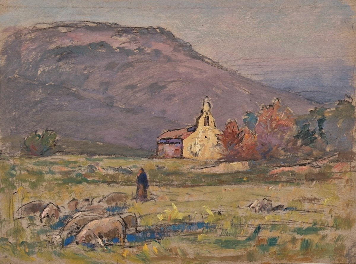Georges Ricard-cordingley 1873-1939 Sainte Marguerite Chapel In Cabris Oil On Paper