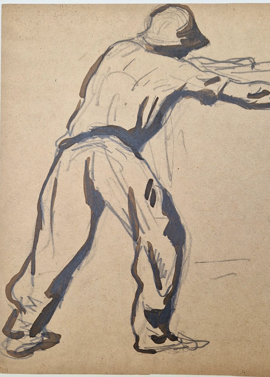 Maximilien Luce 1858-1941 Worker, Resuming Hand And Leg Exercises Black Pencil And Ink -photo-2