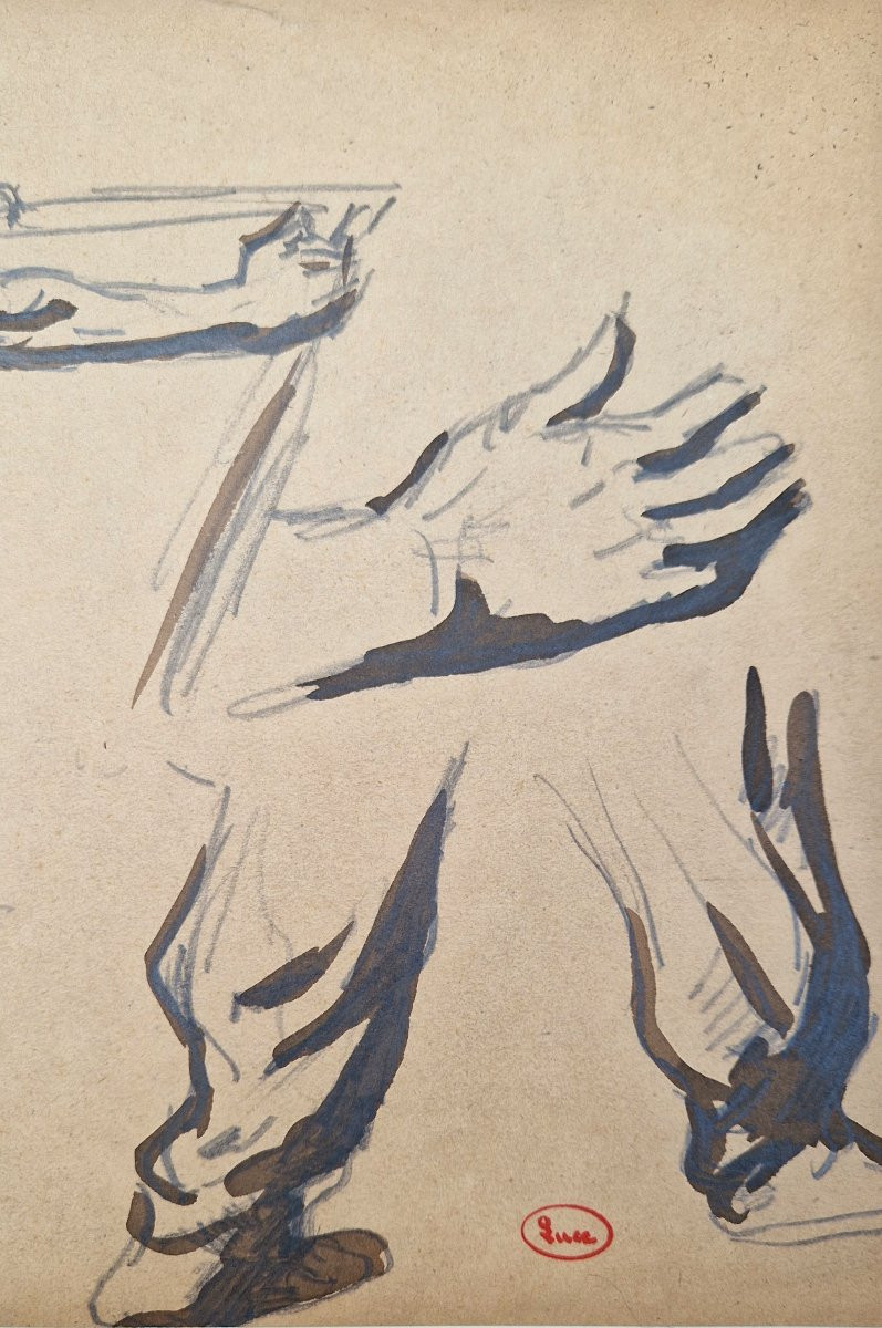 Maximilien Luce 1858-1941 Worker, Resuming Hand And Leg Exercises Black Pencil And Ink -photo-3