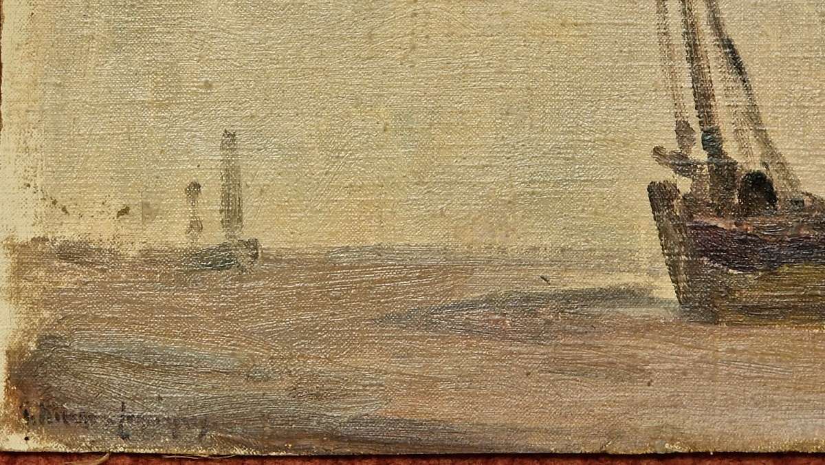Georges Ricard-Cordingley 1873-1939  Bateau à quai à Boulogne sur mer-photo-2