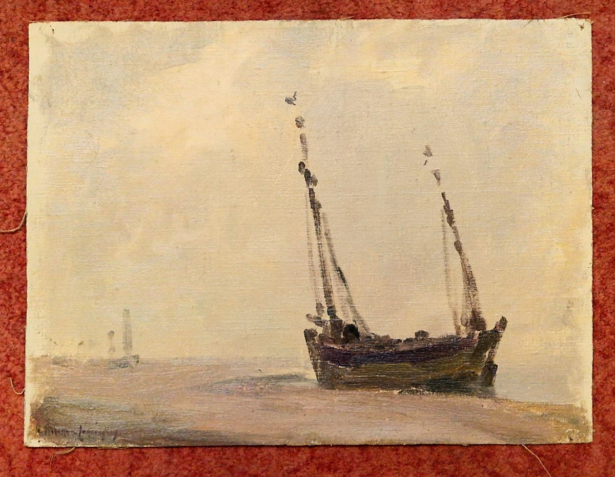 Georges Ricard-Cordingley 1873-1939  Bateau à quai à Boulogne sur mer