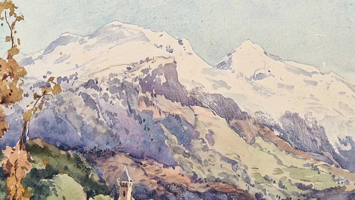 William Thornley 1857-1935 Snow-covered Mountains Watercolor -photo-4