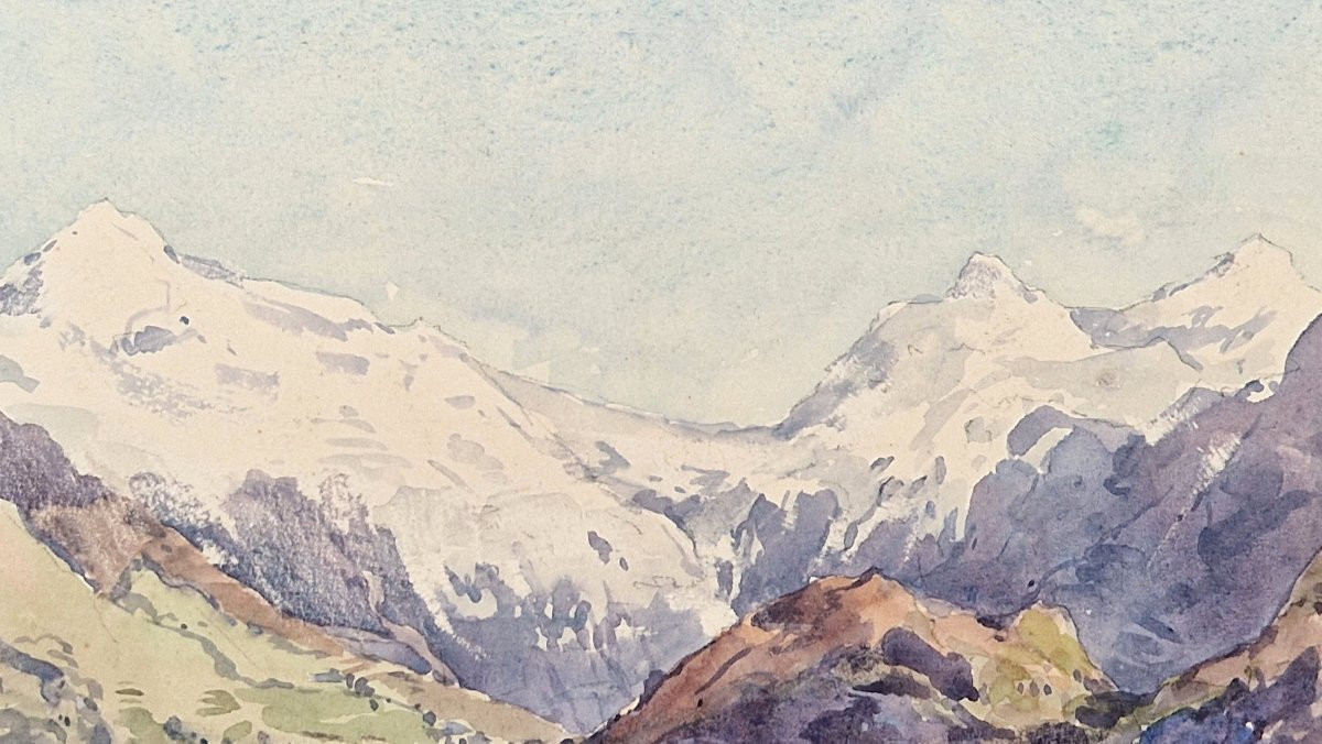 William Thornley 1857-1935 Snow-covered Mountains Watercolor -photo-1