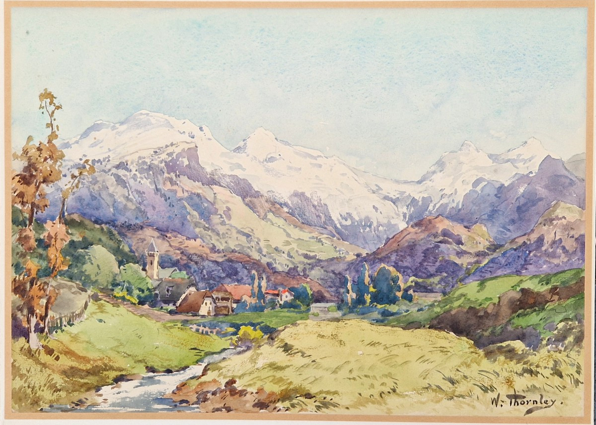 William Thornley 1857-1935 Snow-covered Mountains Watercolor 