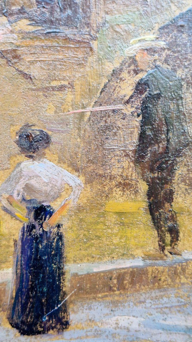 Paul De Frick 1864-1936 Fisherman At The Pont Neuf In Paris Oil On Cardboard-photo-3