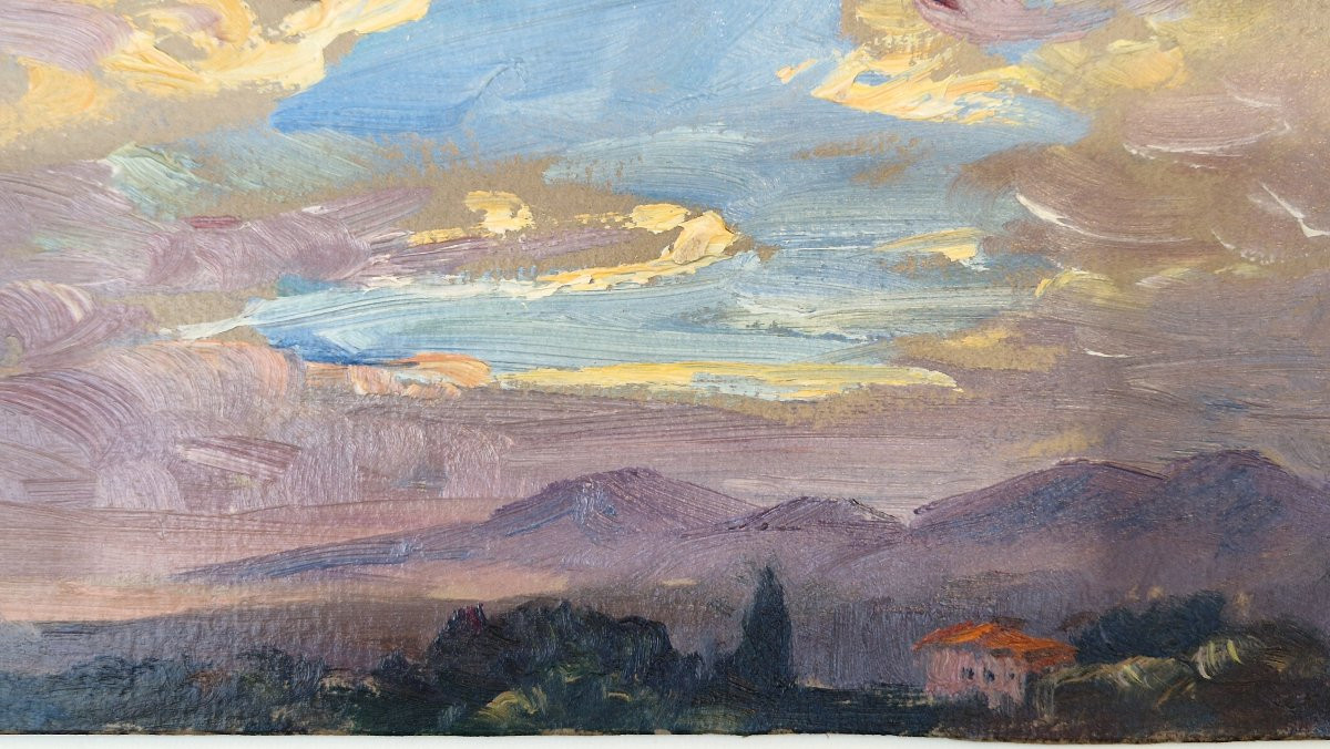 Georges Ricard-cordingley 1873-1939 Study Of The Sky Over The Heights Of Cannes Oil On Cardboard-photo-2