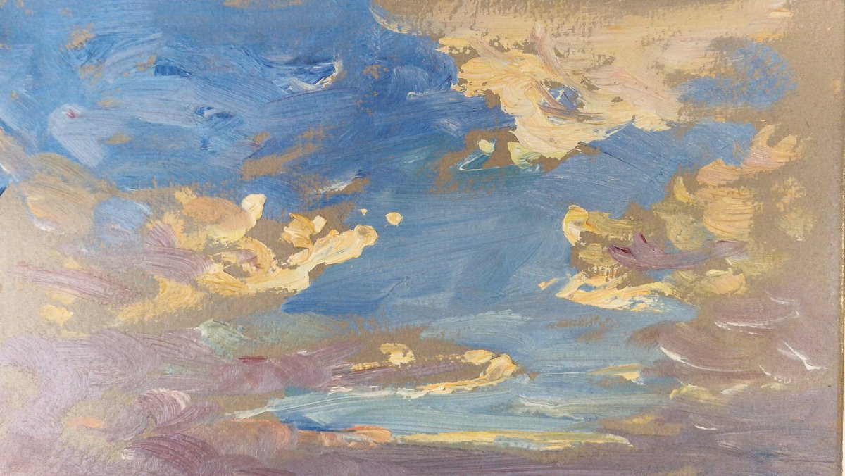 Georges Ricard-cordingley 1873-1939 Study Of The Sky Over The Heights Of Cannes Oil On Cardboard-photo-3