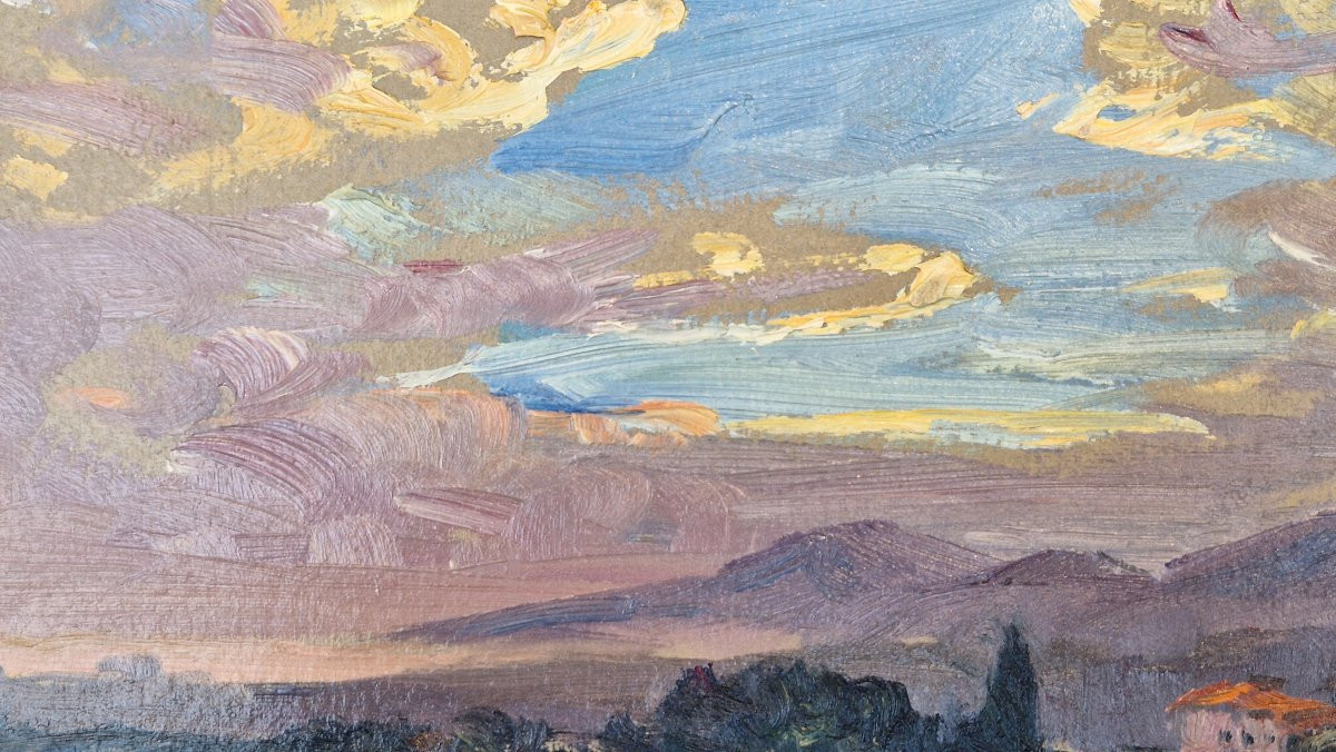 Georges Ricard-cordingley 1873-1939 Study Of The Sky Over The Heights Of Cannes Oil On Cardboard-photo-4
