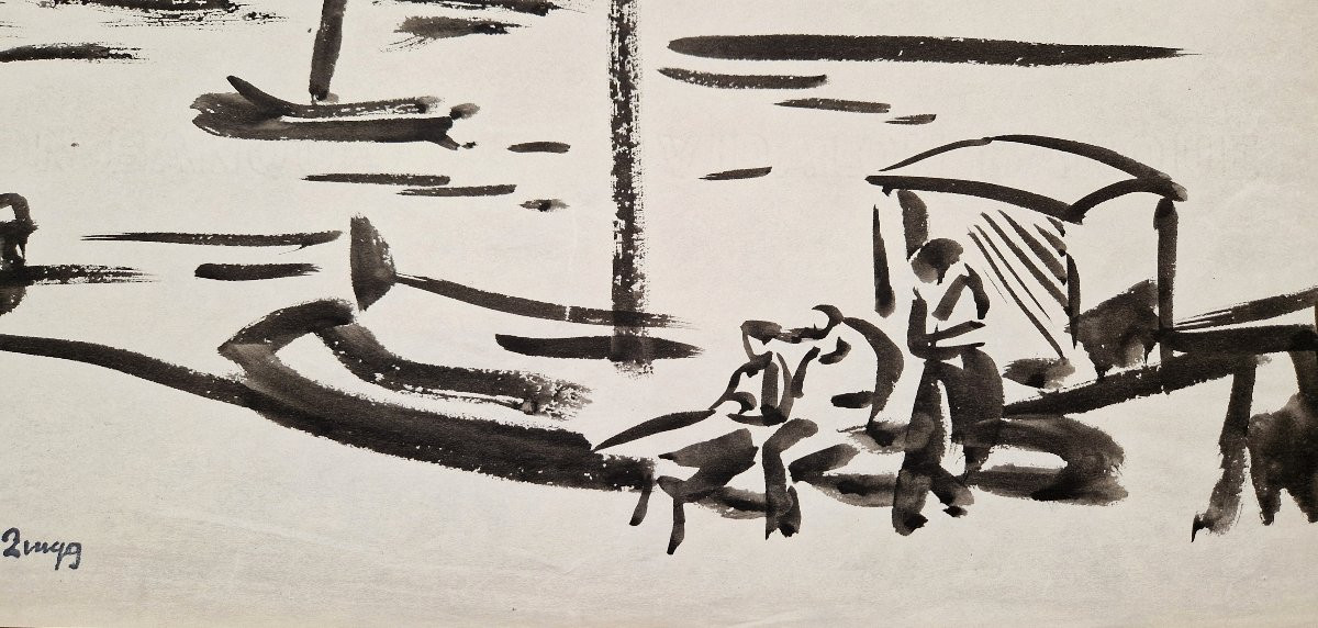 Jules Emile Zingg 1882-1942 Quai de Seine à Paris Encre de chine-photo-3