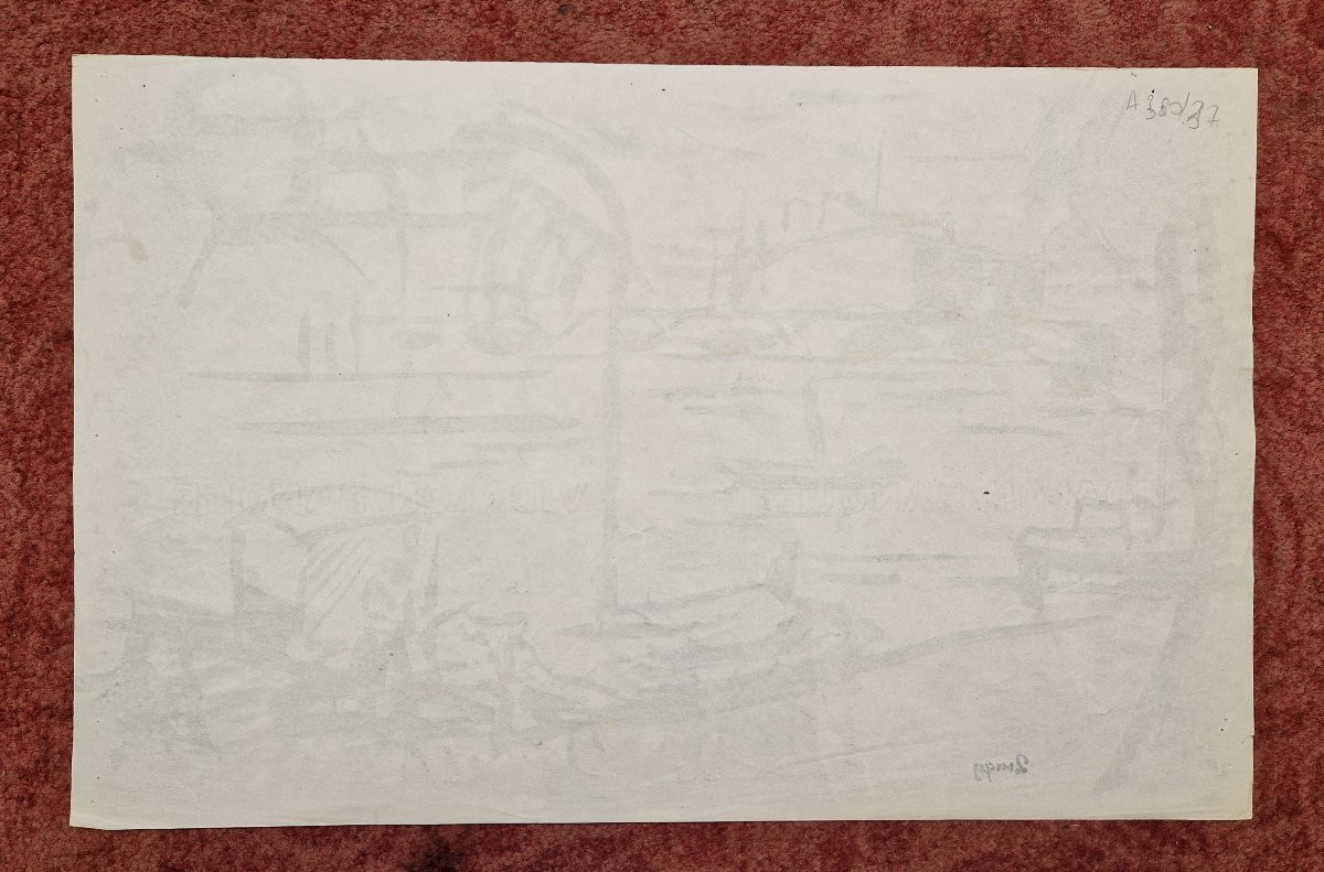 Jules Emile Zingg 1882-1942 Quai de Seine à Paris Encre de chine-photo-4