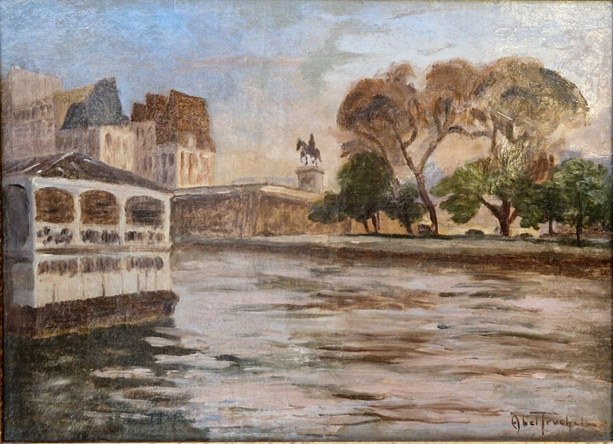 Abel Truchet 1857-1918 Paris le square du Vert-Galant Huile sur toile-photo-2