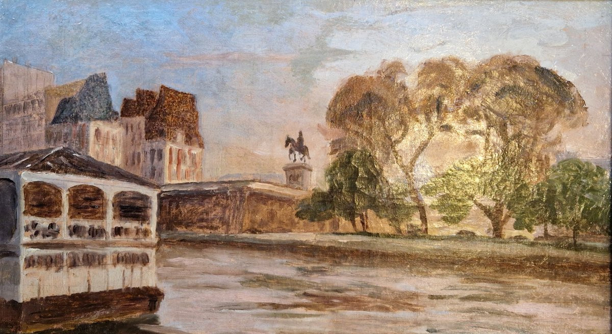 Abel Truchet 1857-1918 Paris le square du Vert-Galant Huile sur toile-photo-3