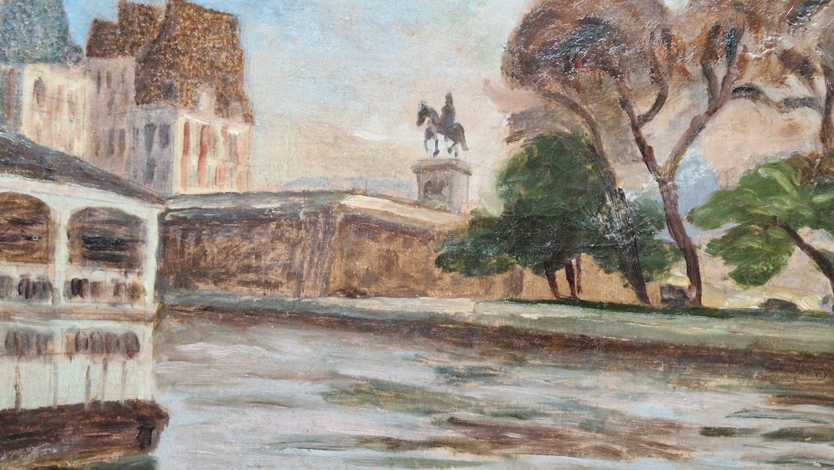 Abel Truchet 1857-1918 Paris le square du Vert-Galant Huile sur toile-photo-1