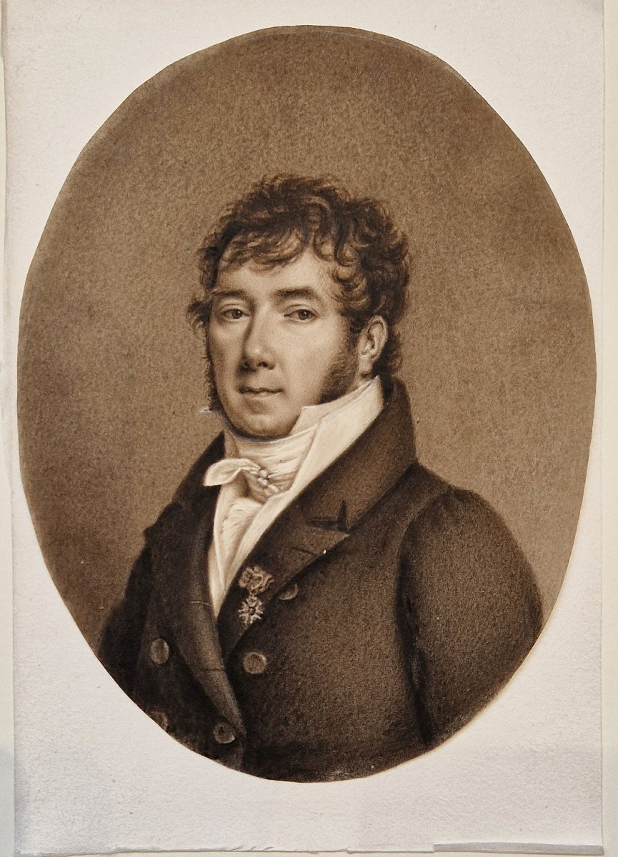Jean Baptiste Isabey 1767-1855 (attribué à) Portrait d'homme Lavis brun-photo-2