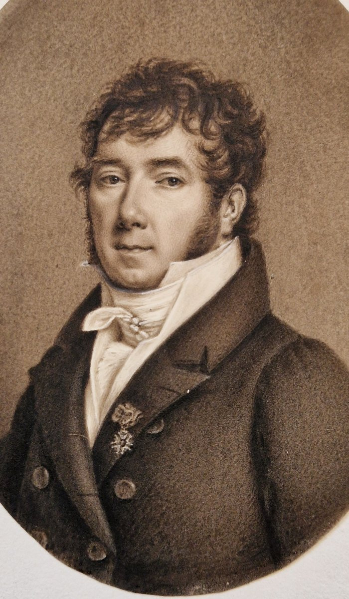 Jean Baptiste Isabey 1767-1855 (attribué à) Portrait d'homme Lavis brun-photo-3