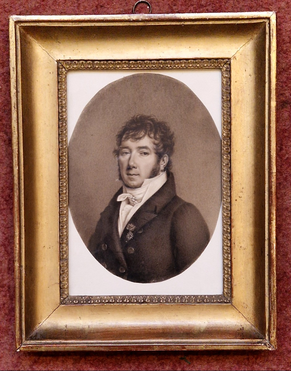 Jean Baptiste Isabey 1767-1855 (attribué à) Portrait d'homme Lavis brun