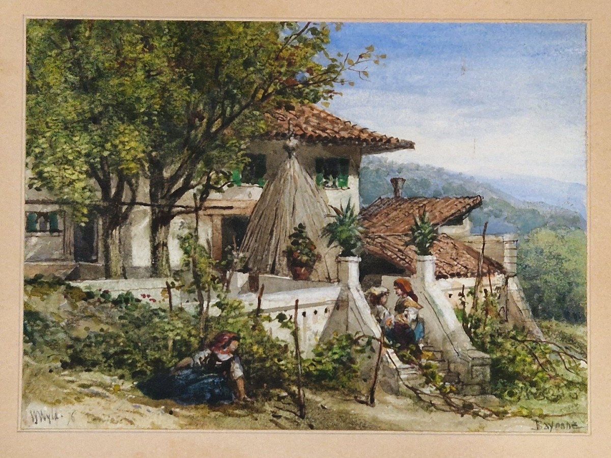 William Wyld 1806-1889 Maison au pays basque Aquarelle