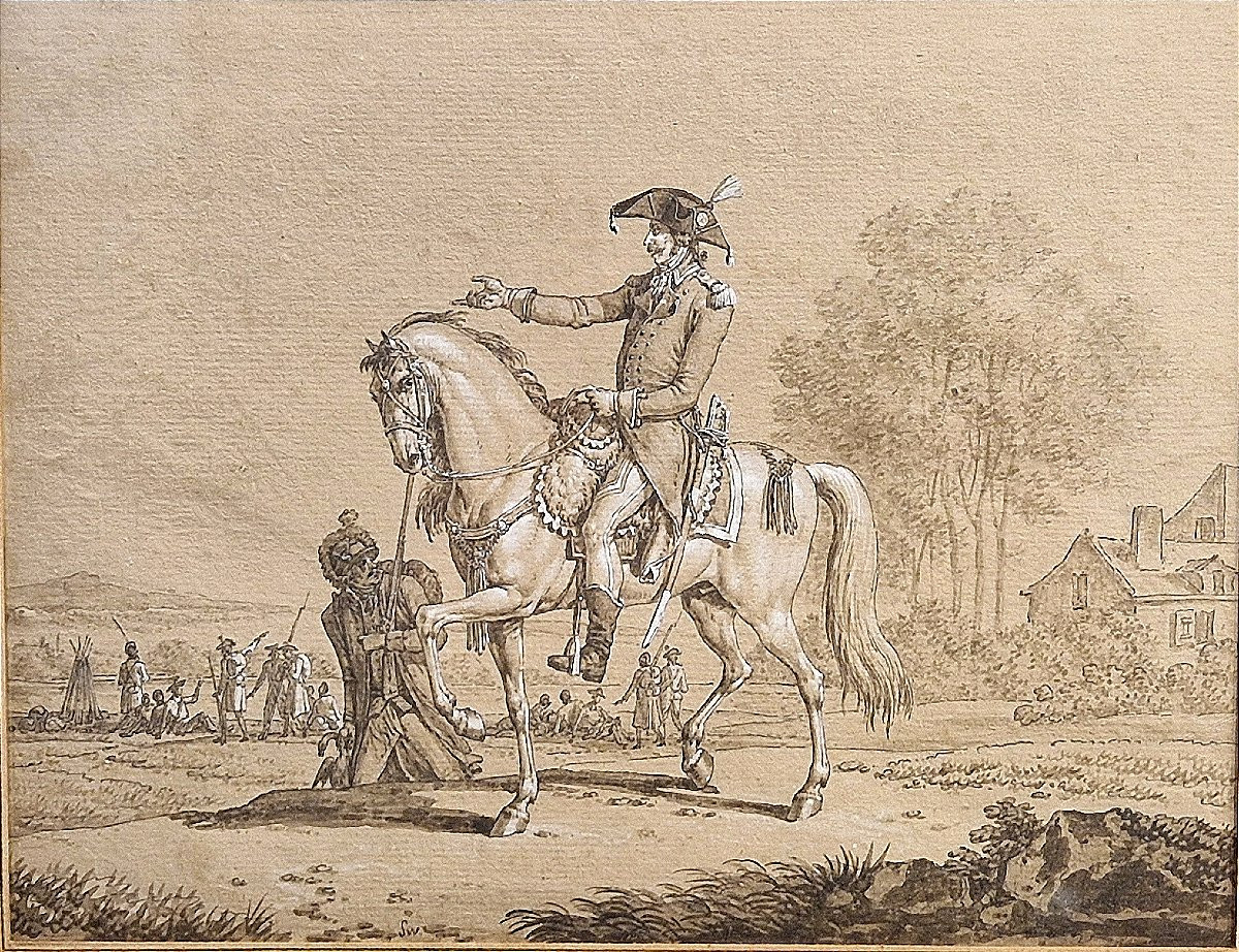 Jacques François Joseph Swebach 1763-1829 Mounted Officer And His Aide-de-camp Drawing-photo-2