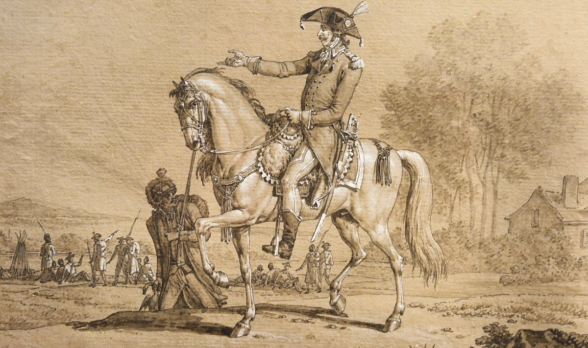 Jacques François Joseph Swebach 1763-1829 Mounted Officer And His Aide-de-camp Drawing-photo-3