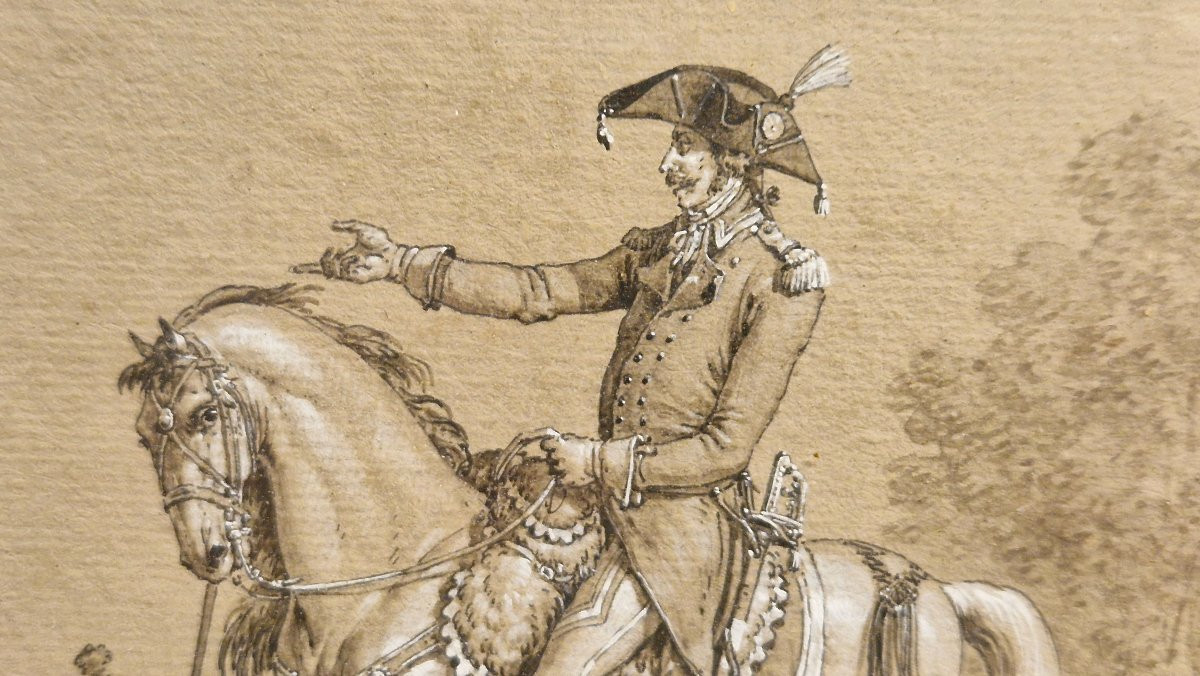 Jacques François Joseph Swebach 1763-1829 Mounted Officer And His Aide-de-camp Drawing-photo-4