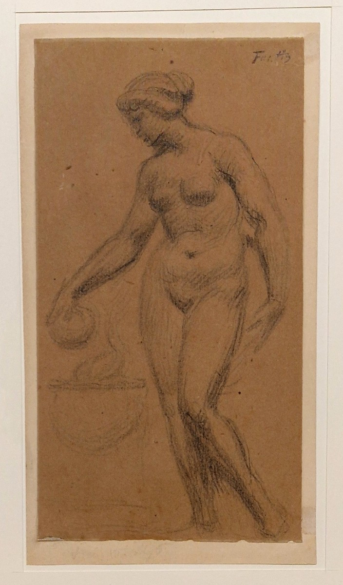Henri Fantin-latour 1836-1904 Female Nude Or The Offering Black Pencil Drawing On Brown Paper