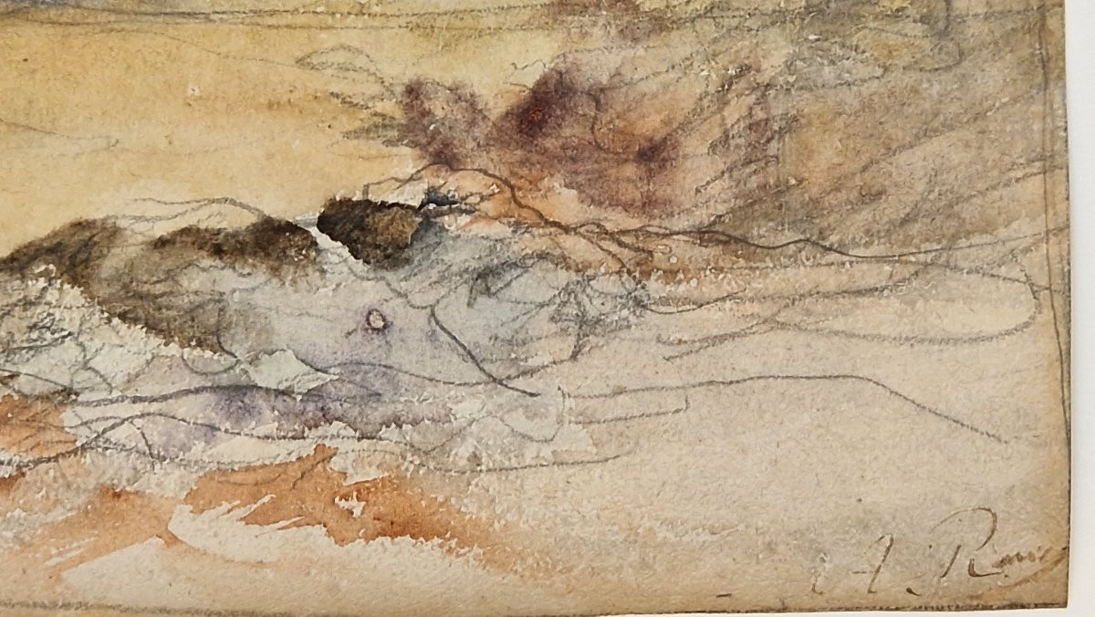 François Auguste Ravier 1814-1895 Paysage Aquarelle -photo-4