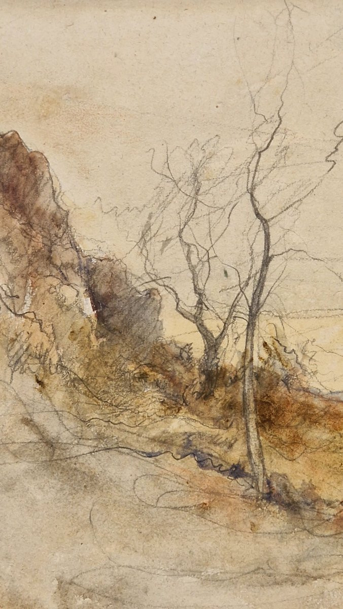 François Auguste Ravier 1814-1895 Paysage Aquarelle -photo-1