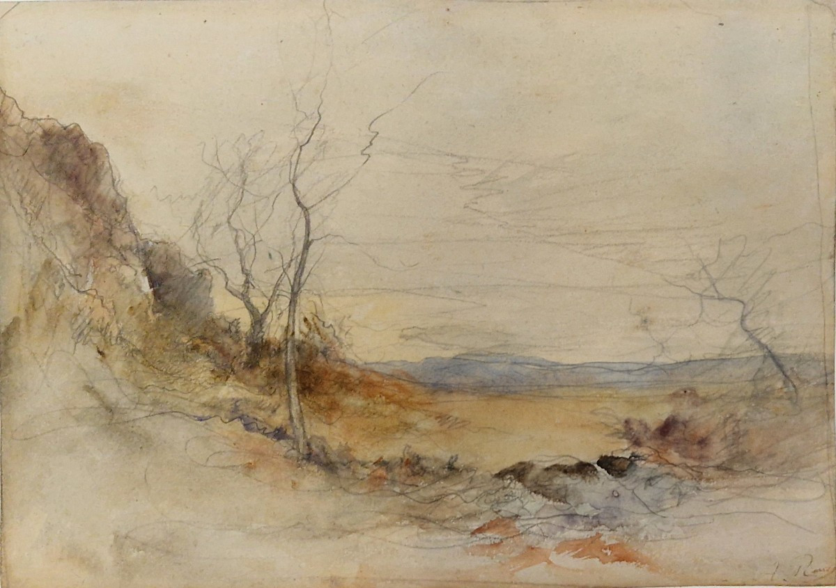 François Auguste Ravier 1814-1895 Paysage Aquarelle 