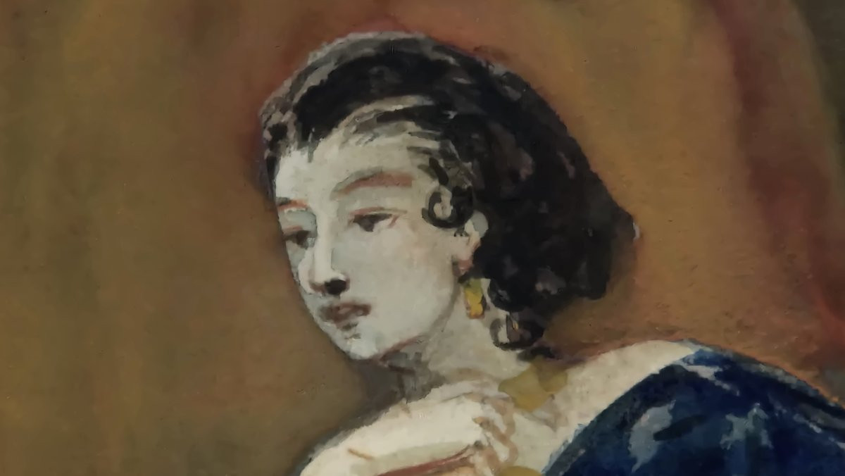 Constantin Guys 1802-1892 Woman In A Blue Dress Watercolor And Gouache-photo-3