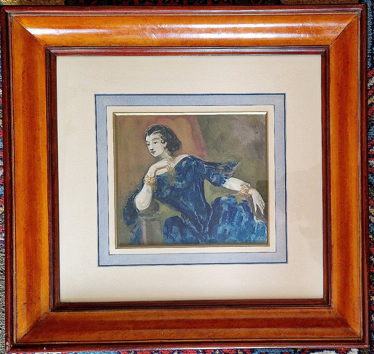 Constantin Guys 1802-1892 Woman In A Blue Dress Watercolor And Gouache-photo-4