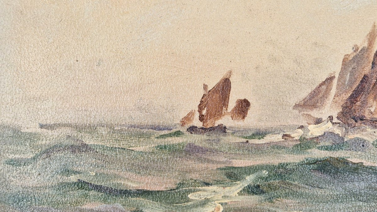 Georges Ricard-cordingley 1873-1939 Tartanes In The Bay Of Cannes Oil On Paper-photo-2