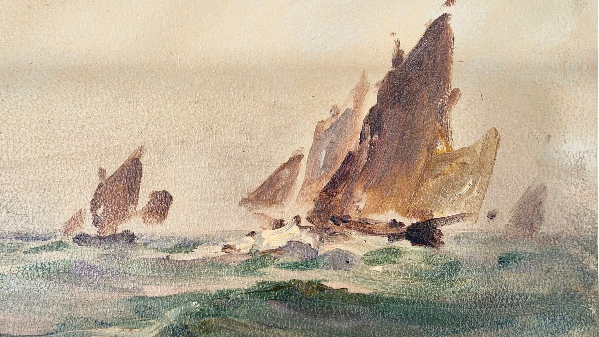 Georges Ricard-cordingley 1873-1939 Tartanes In The Bay Of Cannes Oil On Paper-photo-3